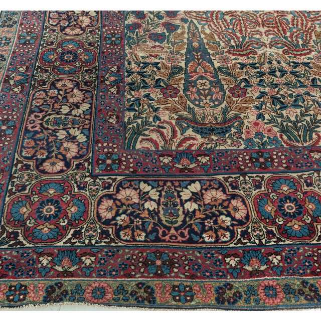 Persian Early 20th Century Persian Kirman Wool Rug in Blue, Brown, Green, Pink and Red For Sale - Image 3 of 8