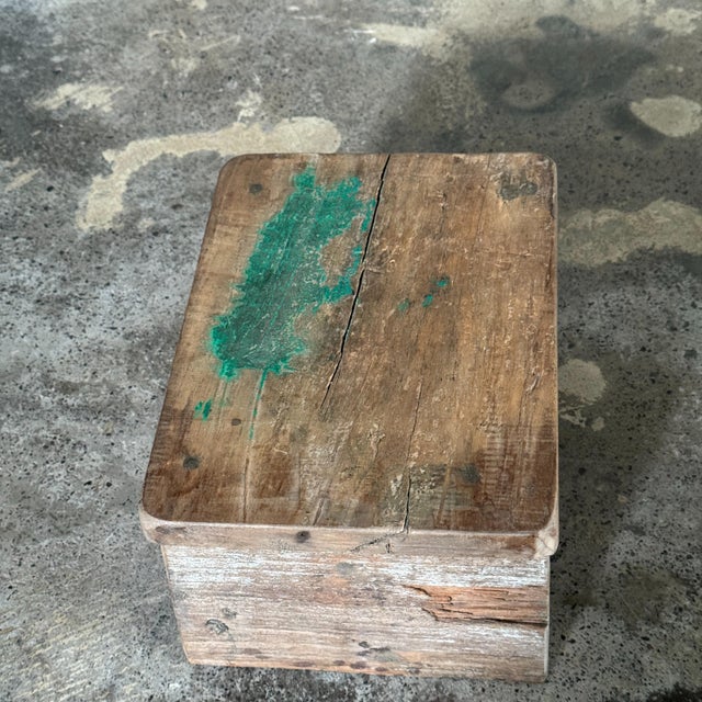 Small Occasional Stool in Upcycled Teak with Traces of Green Chrome on the Top, 1990s For Sale - Image 10 of 11