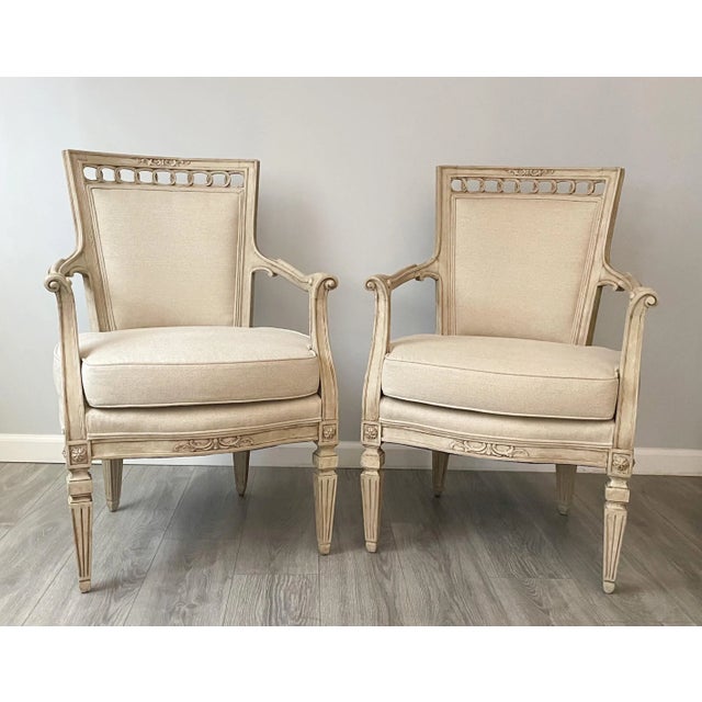 French Antique French Neoclassical Armchairs-A Pair For Sale - Image 3 of 13
