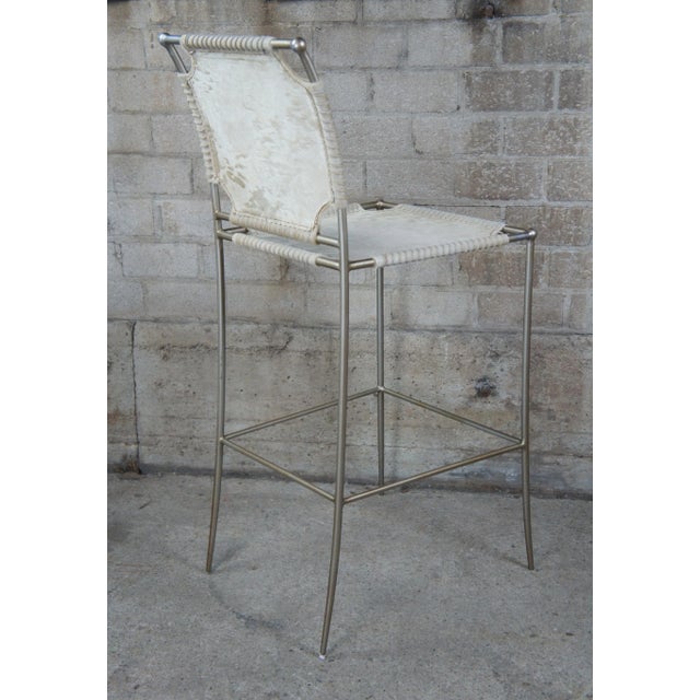 Metal Caracole in Stitches Leather Bar Stools- Set of 3 For Sale - Image 7 of 10