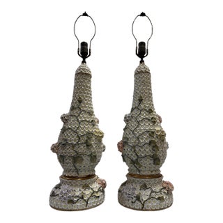Antique Meissen Style Porcelain "Schneeballen" (Snowball) Vase Table Lamps - A Pair For Sale