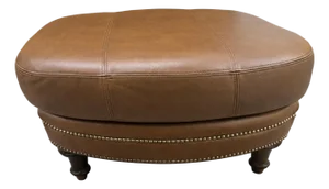 Late 20th Century Classic Caramel Brown Leather Nailhead Ottoman / Coffee Table Pouf