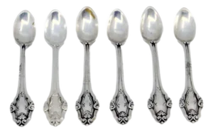Silver Coffee Spoons with Embossed Applications and Handles, Set of 6