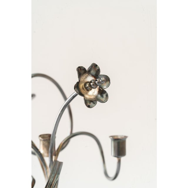 1900 - 1909 Jugendstil Silvered Brass Candleholder for 3 Candles, Vienna, Austria, 1908 For Sale - Image 5 of 15