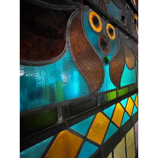 Blue Antique Stained Glass Window 1885 For Sale - Image 8 of 10