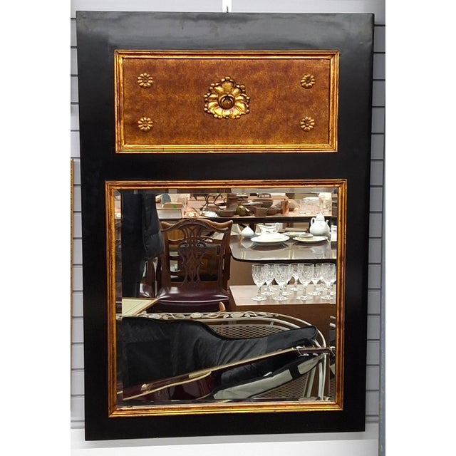 Biedermeier Late 20th Century Biedermeier Style Partial Gilt and Ebonized Wood Trumeau Mirror For Sale - Image 3 of 8