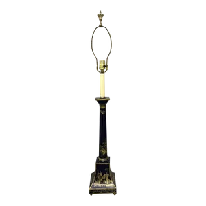 Vintage 1960s Black and Gold Italian Metal Tole Lamp, Made in Italy
