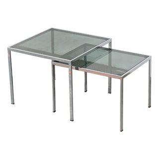 Glass and Metal Coffee Tables, 1970s, Set of 2 For Sale