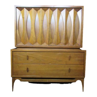 Mid 20th Century Vintage Sculpted Walnut Highboy For Sale