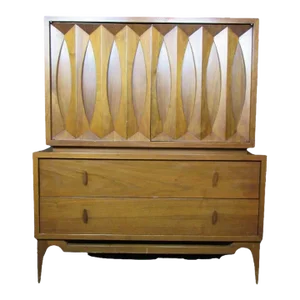 Mid 20th Century Vintage Sculpted Walnut Highboy