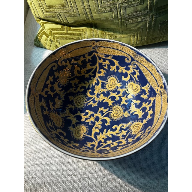 Large Ceramic Peacock Design Decorative Bowl For Sale - Image 4 of 7