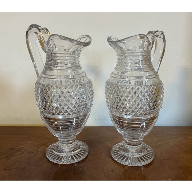 Large Antique Early 19th Century George III Anglo Irish Cut Crystal Glass Wine Ewers or Water Pitchers - A Pair For Sale - Image 11 of 16