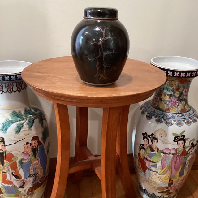 Vintage Chinoiserie Stoneware Black Glazed Vessel / Ginger Jar With Lid For Sale - Image 10 of 12