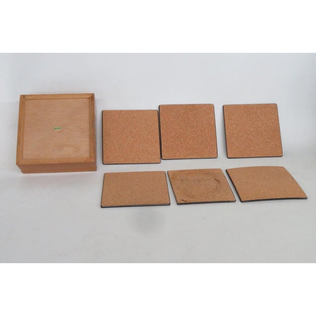 Mid 20th Century Chinoiserie Boxed Set of 6 Square Coasters Chinese Ancestor Portrait Motif For Sale - Image 11 of 15