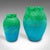 This is a contemporary flower vase duo. An English, art glass and straw silk baluster urn set, by Margaret Johnson....