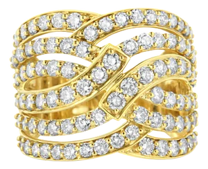 10K Yellow Gold 3.00 Cttw Diamond Multi Row Bypass Wave Cocktail Band Ring - Size 7