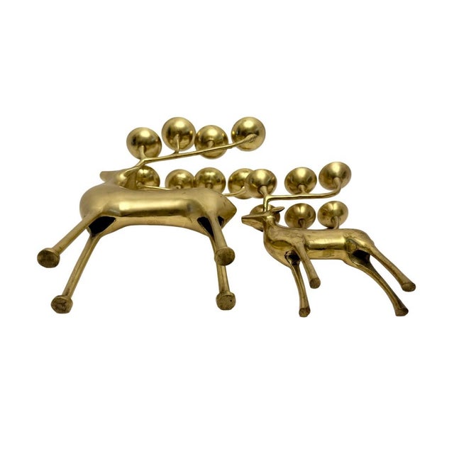 Metal Mid Century Set of Solid Brass Reindeer Candelabra Sculptures Vtg. For Sale - Image 7 of 8