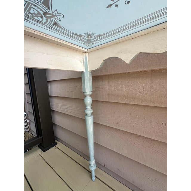 Vintage Etched Glass Carved Wood Console Table For Sale - Image 13 of 16