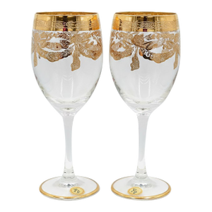 F&p Hand-Made Italian Wine Glasses – 24k Gold Trim, Mid-Century, Set of 2