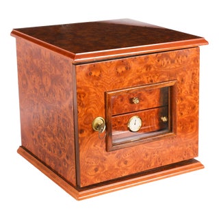 Burr Elm Four Drawer Cigar Humidor Cabinet, 1900s For Sale