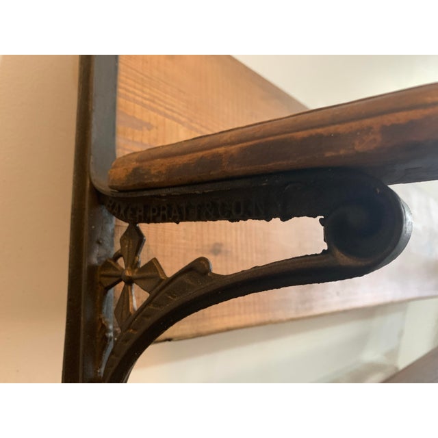 Metal Vintage 19th Century Baker, Pratt, & Co Cast Iron and Wood School Bench With Hinged Seat For Sale - Image 7 of 7