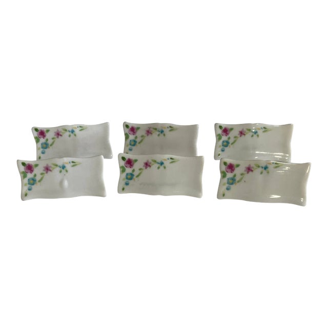 Set of 6 Vintage Floral Porcelain Name Placards For Sale