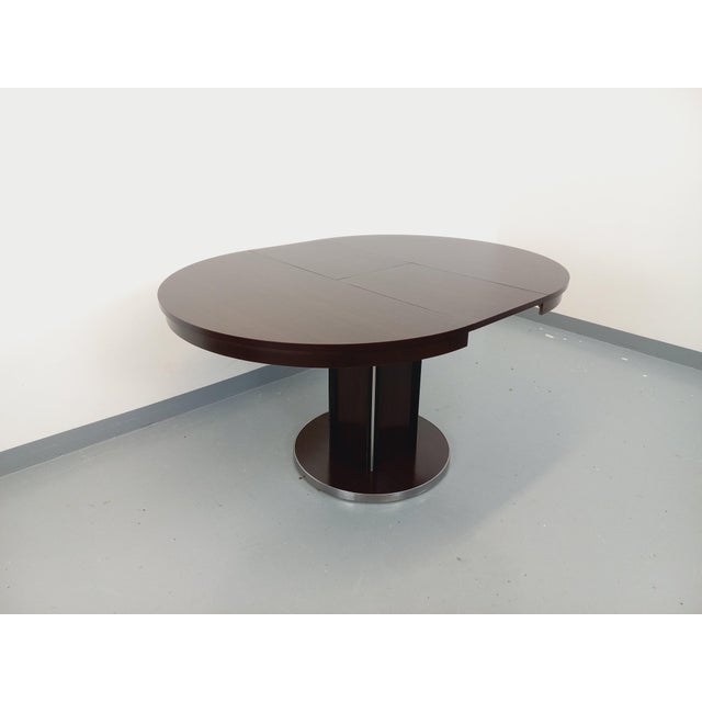 Vintage Round Dining Table in Ebony Wood and Chrome-Plated Metal, 1970s For Sale - Image 17 of 18