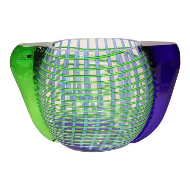 Mid-Century Modern Green and Blue Murano Glass Vase For Sale