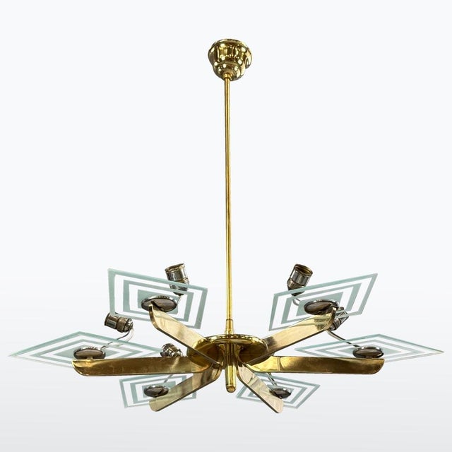 1930s Art Deco Brass Chandelier with Six Arms, 1930s For Sale - Image 5 of 5