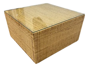 Boho Coastal Wicker Glass Top Cube Coffee Table