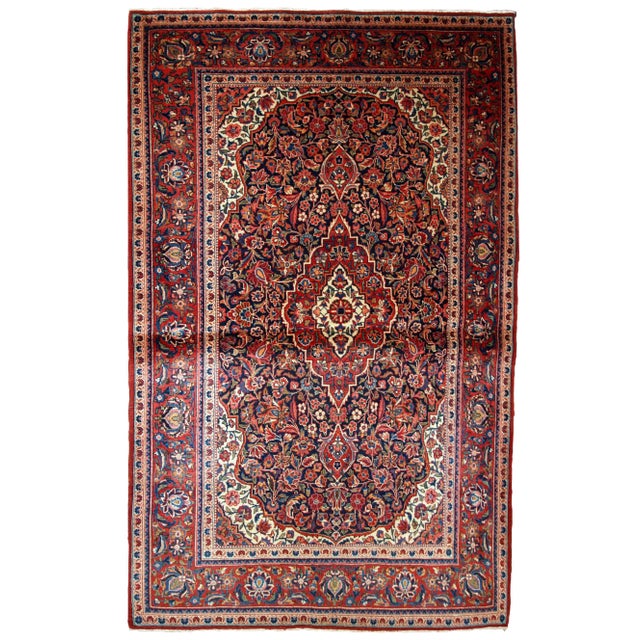 1910s Handmade Antique Persian Kashan Rug 4.1' X 6.2' For Sale