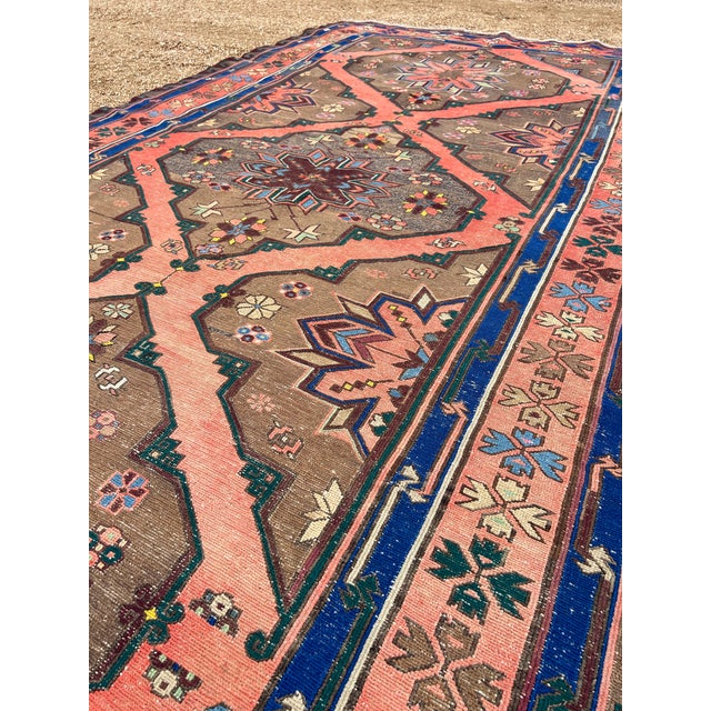1940s Vintage Embroidery Persian Soumak Rug With Geometric Pattern For Sale - Image 4 of 9