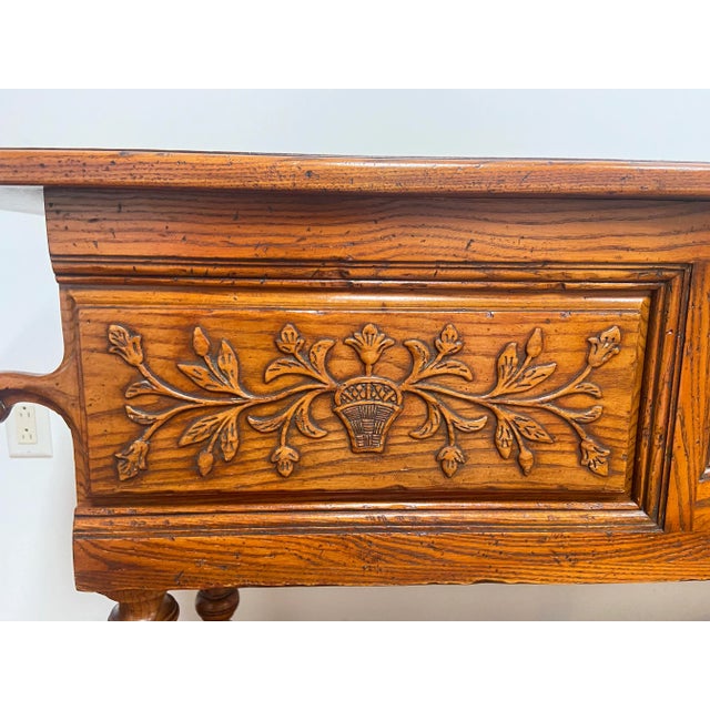 1970s Vintage John Widdicomb Jacobean Carved Sideboard Cabinet Console Table 2 Sliding Doors For Sale - Image 6 of 12