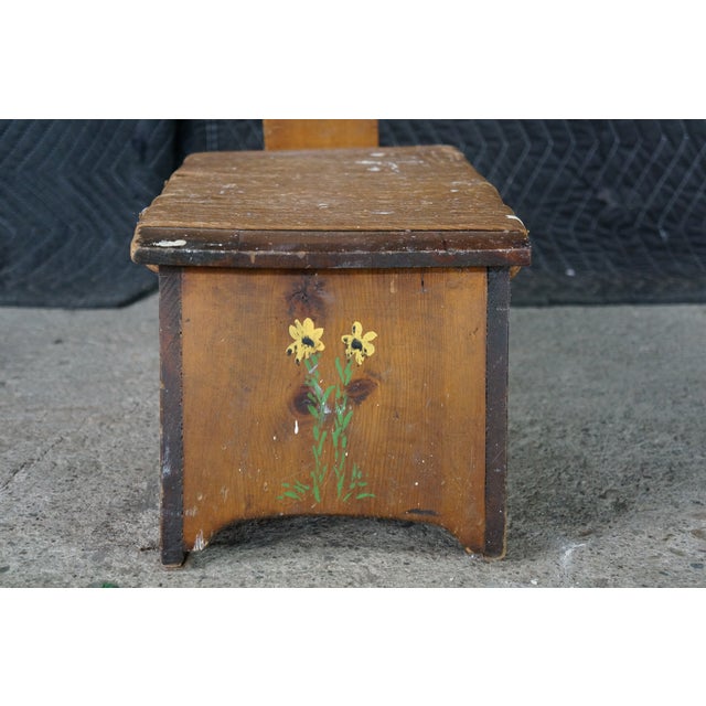 Brown Antique Primitive Shaker Style Spinning Chair Rush Stool Bench Seat Folk Art 32" For Sale - Image 8 of 17