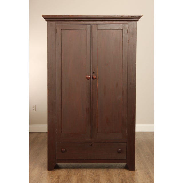 Antique Shaker Style Painted Softwood Two Door Wardrobe Cabinet For Sale - Image 11 of 12
