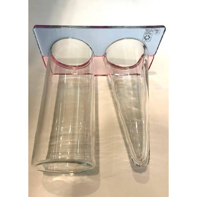 Transparent Leucos, 1980s Menphis Stile Double Glass Vase For Sale - Image 8 of 11