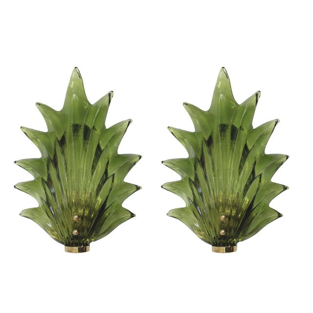Floral Murano Glass Wall Sconces in Green, 2000, Set of 2 For Sale - Image 11 of 11