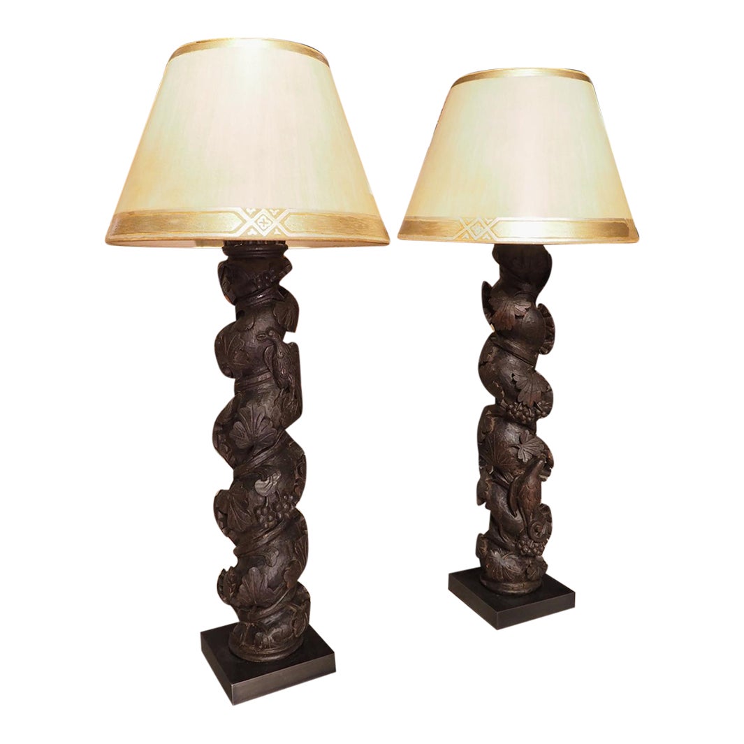 Pair of 18th Century Carved Chestnut Solomonic Column Lamps From ...