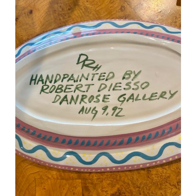 Classic Hand-Painted Serving Platter With a Fish Motif, 18” X 11”, Signed For Sale - Image 4 of 6