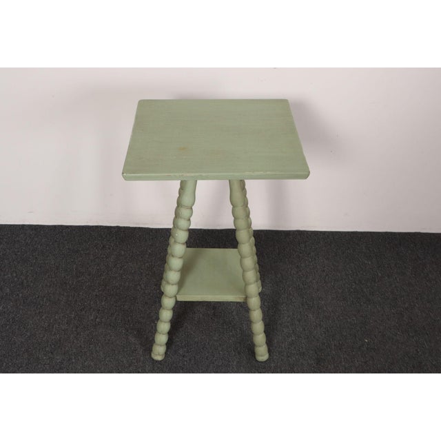 1940s Vintage Folk Art Two Tier Mint Green Bobbin Side Table For Sale - Image 5 of 18