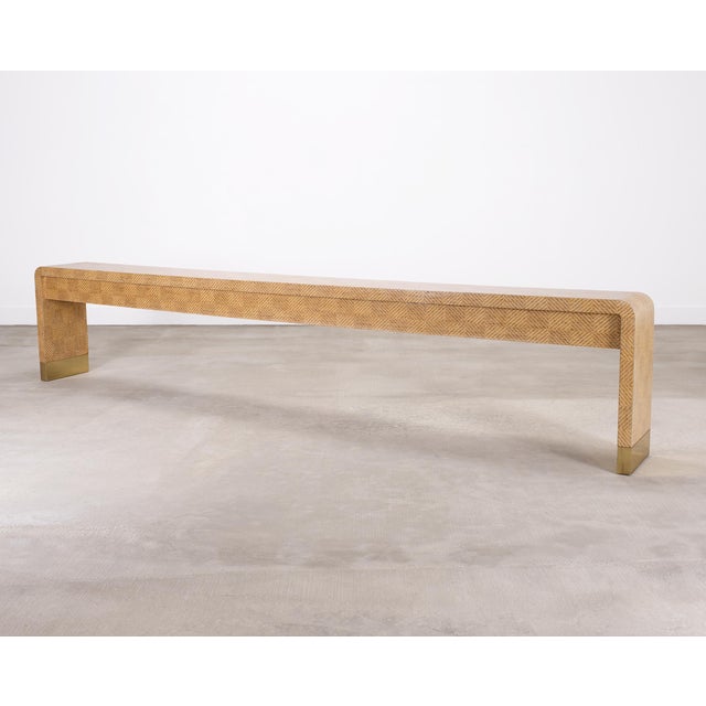 Contemporary Karl Springer Style Organic Grasscloth Waterfall Console 10 Ft For Sale - Image 3 of 18