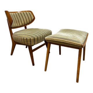 Set of Vintage Wingback Easy Chair with Ottoman by Herta-Maria Witzemann Schörle and Gölz Stuttgart, 1950s For Sale