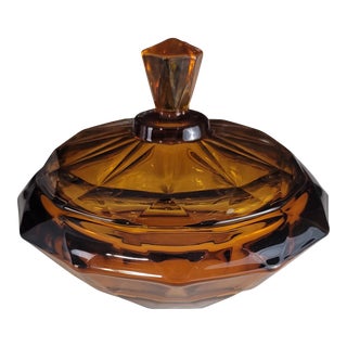1960s Viking Glass Amber Lidded Candy Dish For Sale