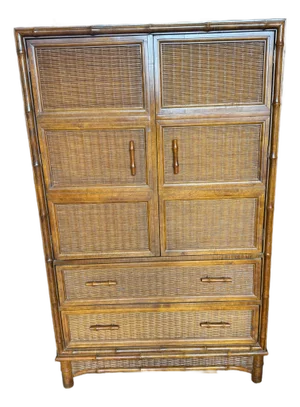 1970’s Faux Bamboo and Wicker Armoire by American of Martinsville