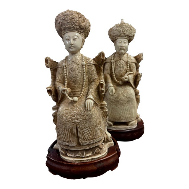 Chinese Empress Emperor Figurine Faux Ivory For Sale