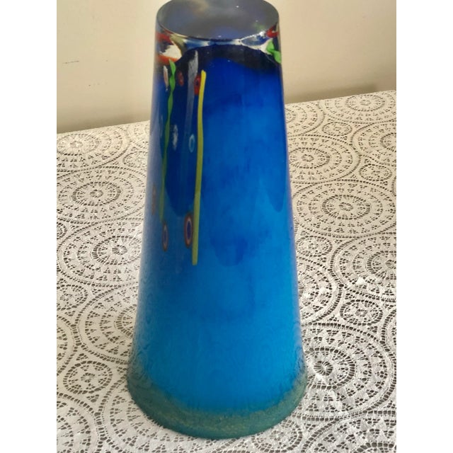 1950s Venetian Hand Blown Blue Art Glass Vase With Gold Inclusion by Milefiori of Murino For Sale - Image 11 of 12