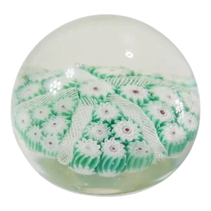 Mid-Century Italian Murano Art Glass Green Millefiori Paperweight