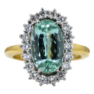 Late 20th Century Platinum & 18k Tourmaline Ring, Size 5 For Sale