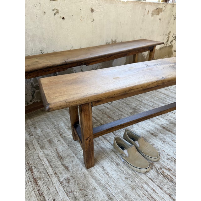 Vintage Rustic Farmhouse Benches in Oak, 1970s, Set of 2 For Sale - Image 9 of 18
