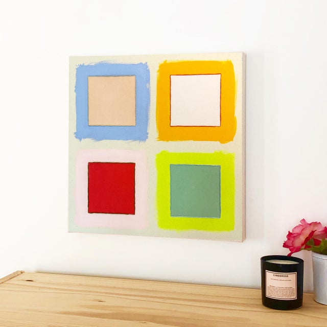 Original Painting | Colorful Squares Color Field Painting, 20 X 20 In. For Sale - Image 4 of 4